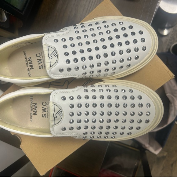 Junya Watanabe White Slip-On Sneakers with Silver studs size 7